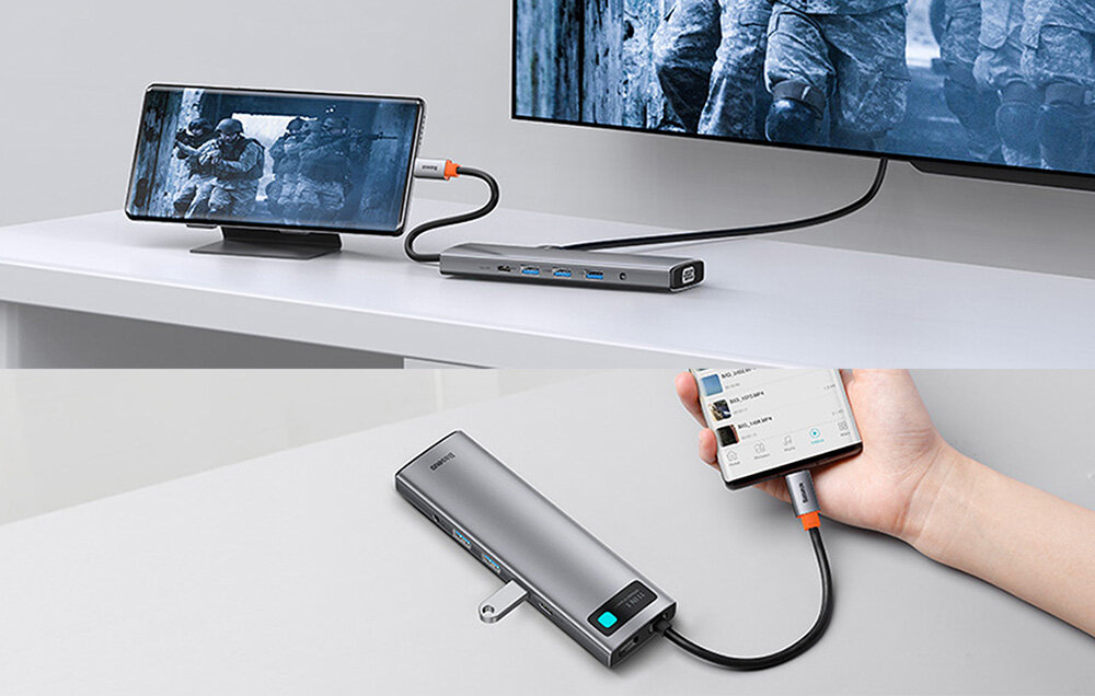 Stacja dokująca BASEUS Metal Gleam CAHUB-CT0G obraz jakość możliwośći ekrany urządzenia port HDMI VGA
