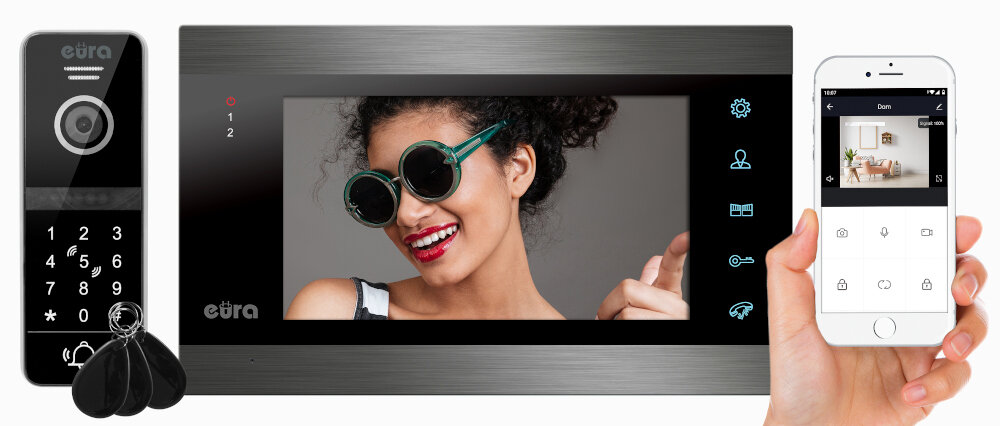 Wideodomofon EURA VDP-00C5 czytnik zbliżeniowy aplikacja obsługa