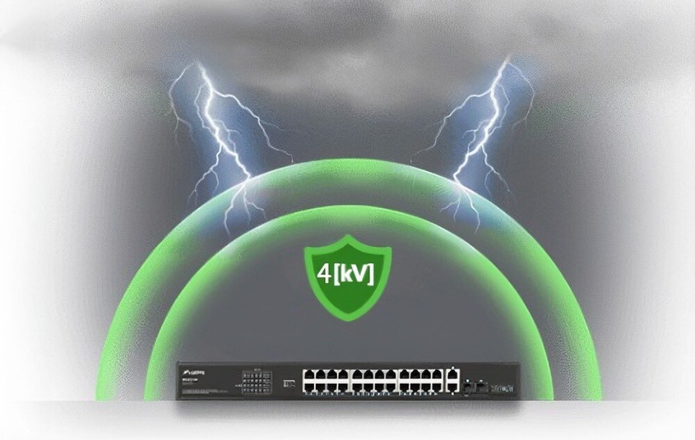 Switch LANBERG RSFE-24P-2C-360 Zestaw akcesoriów montażowych zawierający metalowe uchwyty boczne oraz śruby mocujące do instalacji w szafie 19 cali