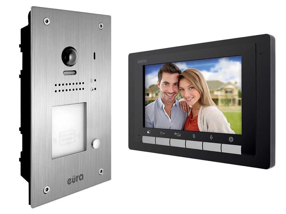 Wideodomofon EURA VDP-61A5 P Czarny komunikacja z osobą odwiedzającą podgląd otoczenia przez kamerę sterowanie ryglem jednorodzinny rodzina Eura 2 Easy urzadzenie 2-zylowe