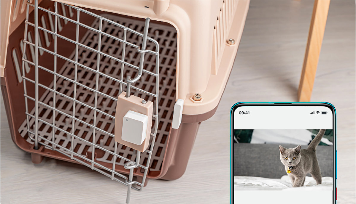 Czujnik XIAOMI Mi 2 aplikacją Mi Home / Xiaomi Home sprawdzać historię zdarzeń ustawiać scenariusze automatyzacji smartfon nagraniem przesłanym do chmury centrum zarządzania domową automatyką - czujnik na transporterze dla kota
