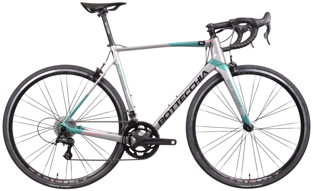 Rower szosowy BOTTECCHIA 8Avio Revolution M17 28 cali męski szaro-zielony dla mężczyzn wygodna geometria ramy dla początkujących i zaawansowanych lekki o wysokiej sztywności opony najwyższej jakości osprzęt najwyższej jakości