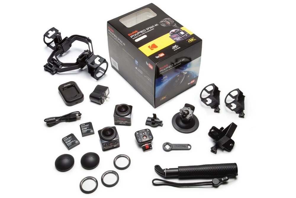 Kamera sportowa KODAK Pixpro SP360 4K Aqua Sport Pack panorama rozdzielczość filmy zdjęcia łączność aplikacja akumulator ładowanie