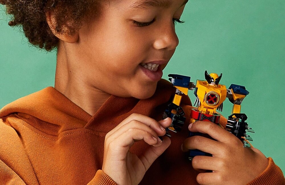 LEGO Marvel Mechaniczna zbroja Wolverinea 76202 Duża dawka zabawy dla fanów Marvela Akcja na dużą skalę dla miłośników superbohaterów dla dzieci od 7 roku życia składa się ze 141 elementów