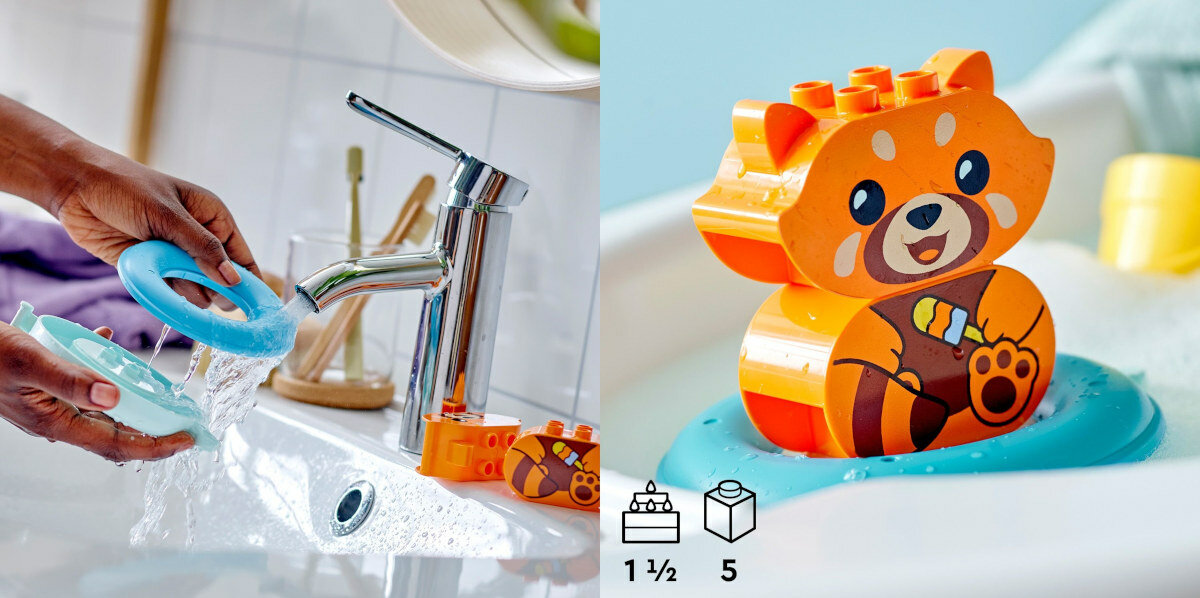 KLOCKI LEGO DUPLO ZABAWA W KAPIELI: PLYWAJACA CZERWONA PANDA Czyszczenie klockow
