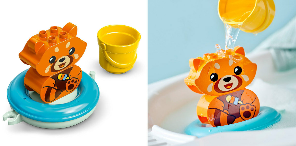 KLOCKI LEGO DUPLO ZABAWA W KAPIELI: PLYWAJACA CZERWONA PANDA zawartosc zestawu
