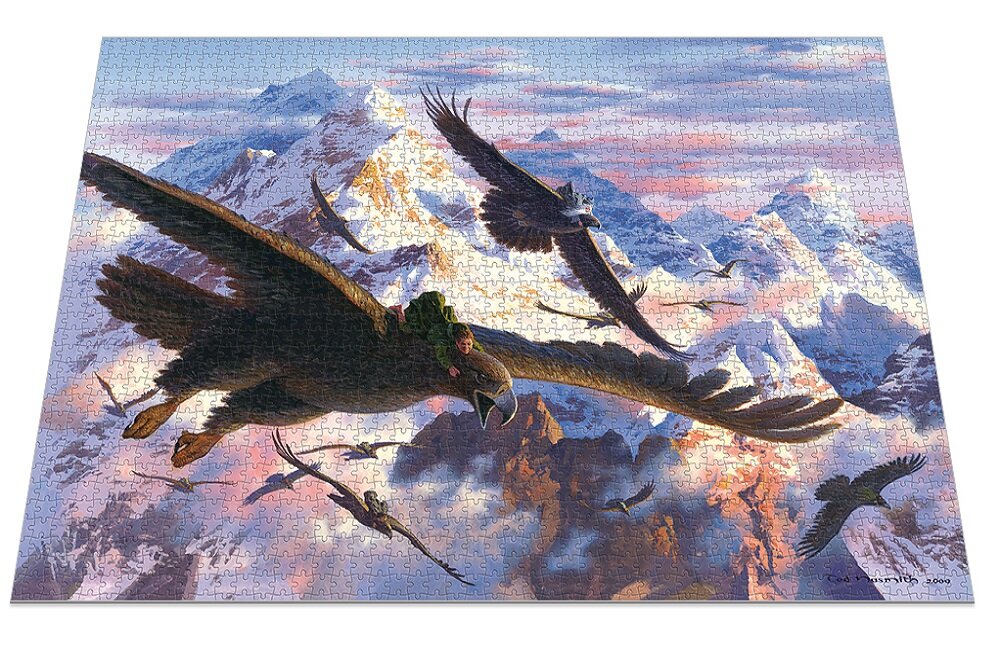 Puzzle REBEL Hobbit Bilbo i Orły 1000 elementów Doskonała grafika Grafika przedstawiająca Wielkie Orły