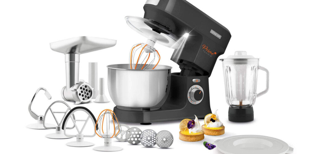 Robot kuchenny planetarny SENCOR STM 3761BK 1000 W z blenderem kielichowym, maszynką do mięsa silnik moc 1000 W wykonanie pojemność 6 prędkości 4 końcówki