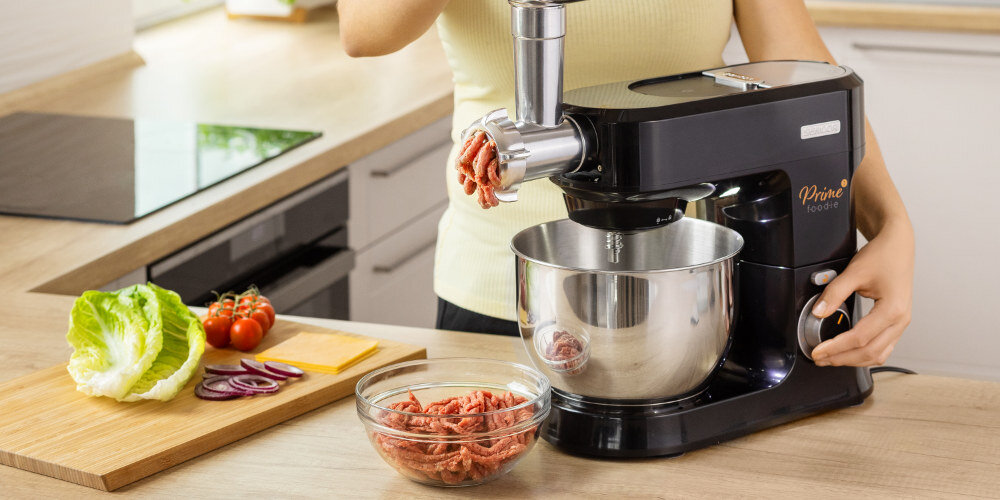 Robot kuchenny planetarny SENCOR STM 3761BK 1000W z blenderem kielichowym, maszynką do mięsa osłonki ciasteczka makaron 4 różne nakładki