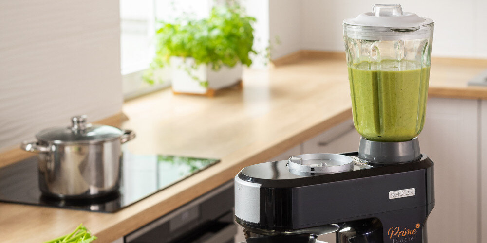 Robot kuchenny planetarny SENCOR STM 3761BK 1000W z blenderem kielichowym, maszynką do mięsa pojemność ostrze warstwa tytanowa