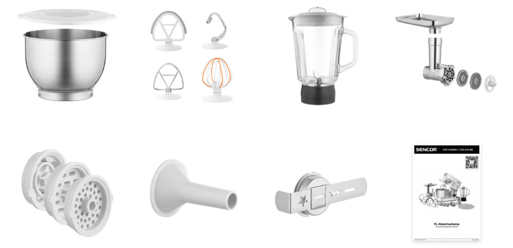Robot kuchenny planetarny SENCOR STM 3761BK 1000W z blenderem kielichowym, maszynką do mięsa zestaw akcesoria komplet wyposazenie