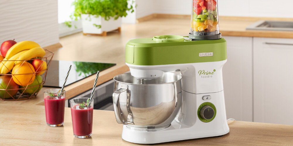 Robot kuchenny planetarny SENCOR STM 3780GG 1200W z blenderem kielichowym, maszynką do mięsa i szatkownicą NutriBlender smoothie pojemność