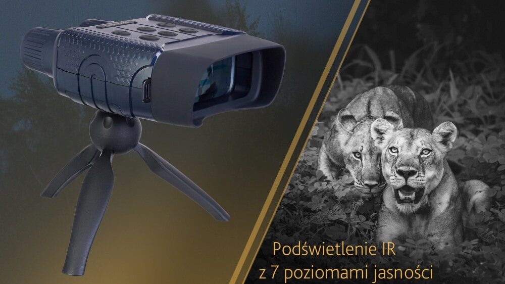 Lornetka noktowizyjna DISCOVERY Night BL10 ze statywem podświetlenie zakres widzenia układ optyczny