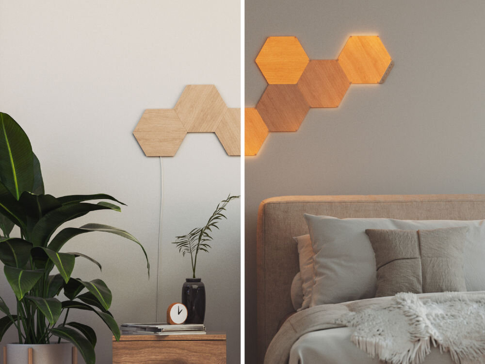 Panele świetlne NANOLEAF Elements Elements Hexagons Starter Kit (7 sztuk) LayoutDetect aranżacje