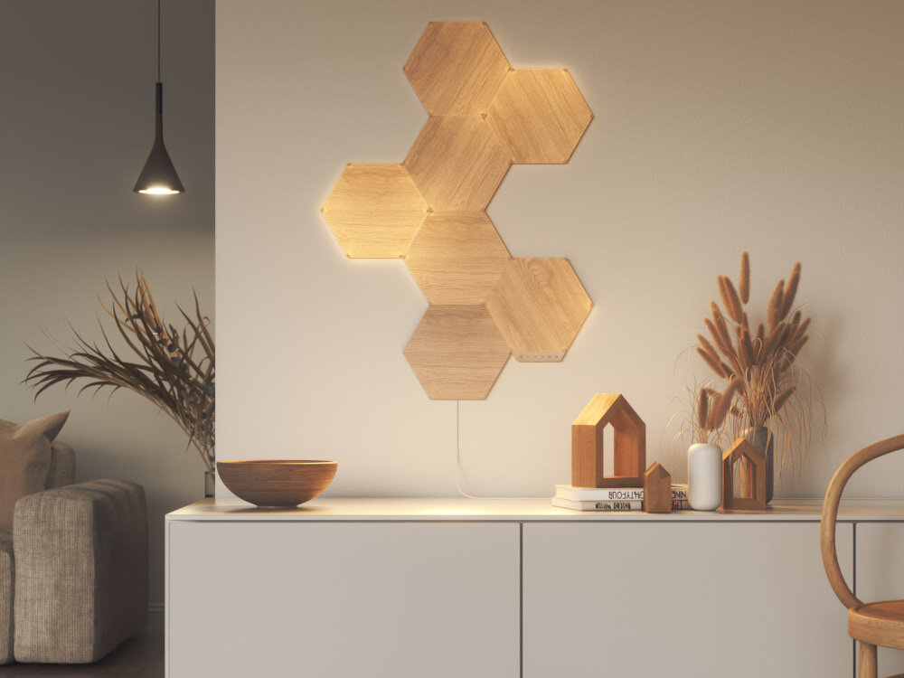 Panele świetlne NANOLEAF Elements Elements Hexagons Starter Kit (7 sztuk) tryby Screen Mirror czujnik audio