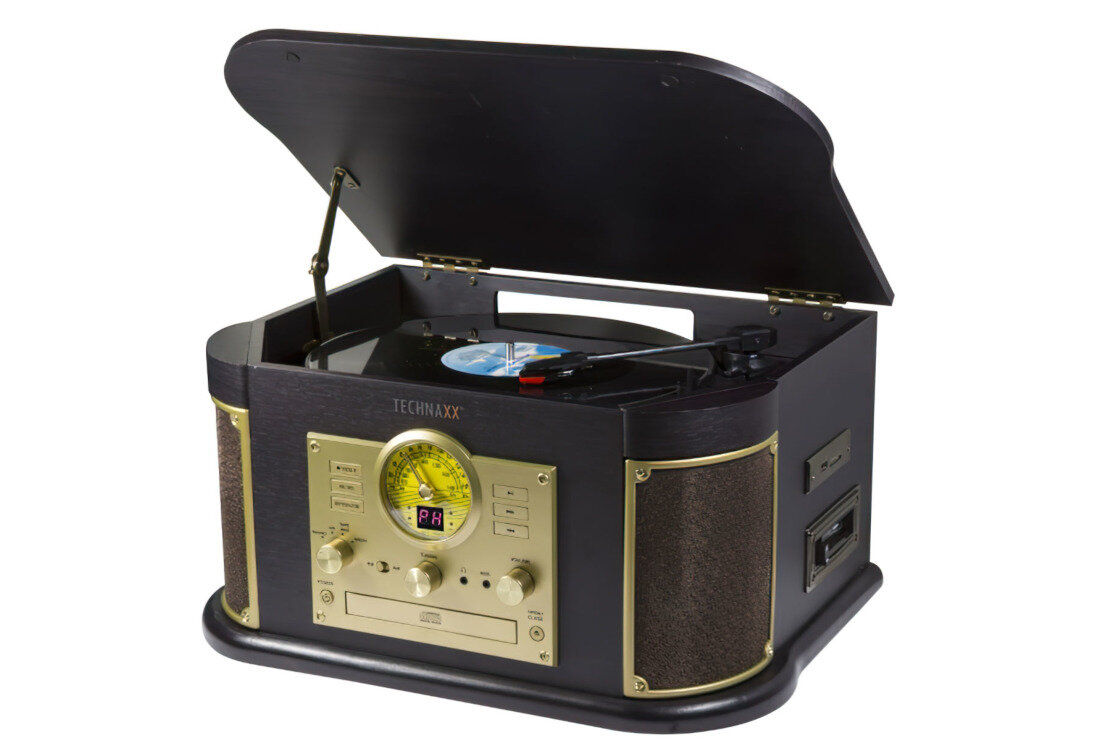Gramofon TECHNAXX Nostalgia All-in-One TX-103 Bluetooth USB Nagrywanie cyfryzacja dźwięku ulubione nagrania klasyczny klimat