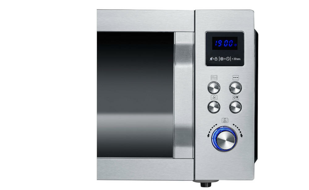 SEVERIN-MW-7755 nowoczesny ekran led szybki wybór pokrętło podświetlenie moc programy mikrofale czas waga gotowanie produkty