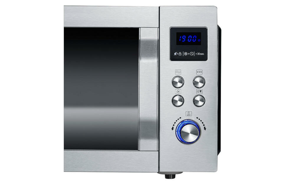 SEVERIN-MW-7758 sterowanie elektroniczne ekran dotykowy led pokrętło moc programy poziom moc mikrofala czas waga