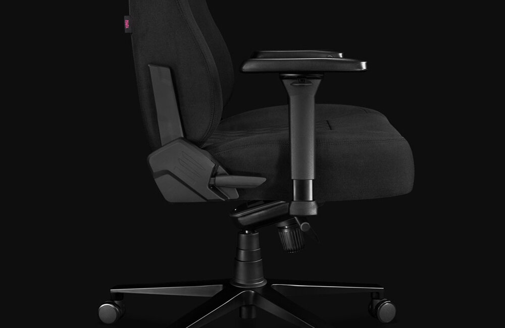 Fotel YUMISU-2053 czarny tkanina podlokietniki wygoda regulacja przesuwanie