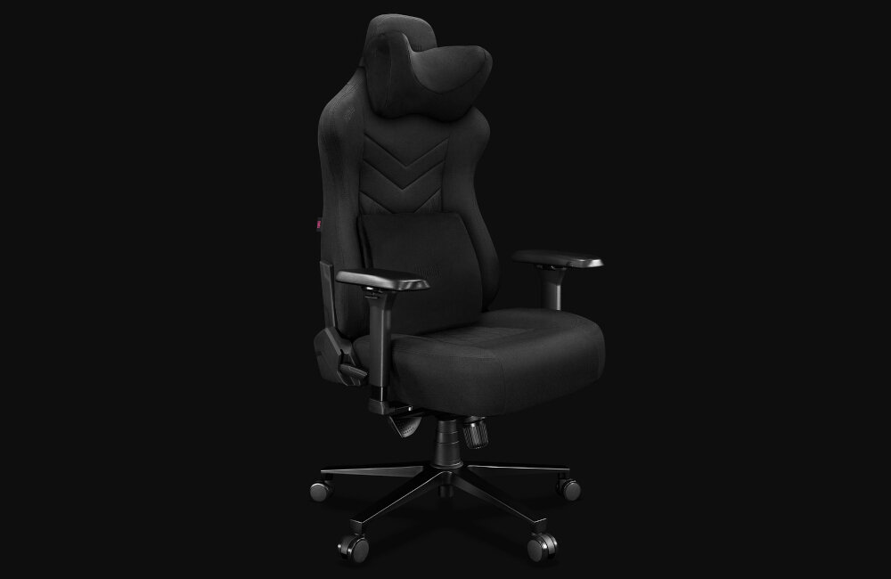 Fotel YUMISU-2053 czarny tkanina poduszki dwie ledzwiowa i pod kark