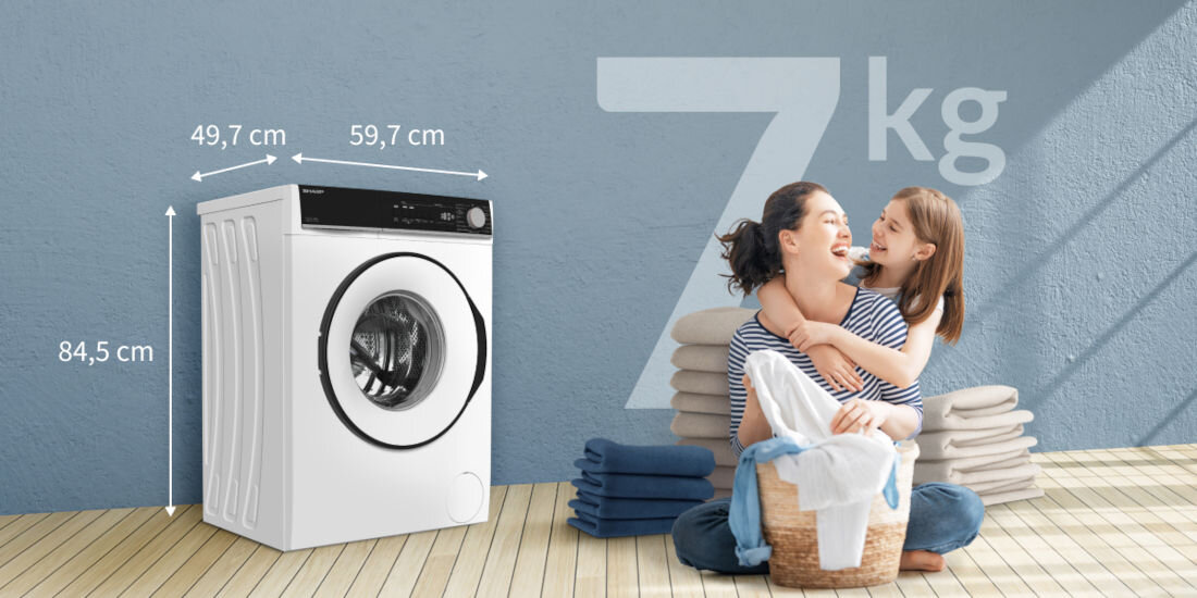 Pralka SHARP ES-NFB712BWB-PL 7kg 1200 obr pojemnosc wymiary