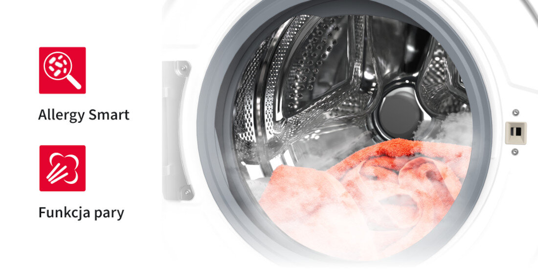 Pralka SHARP ES-NFB912BWB-PL Funkcja pary program Allergy Smart