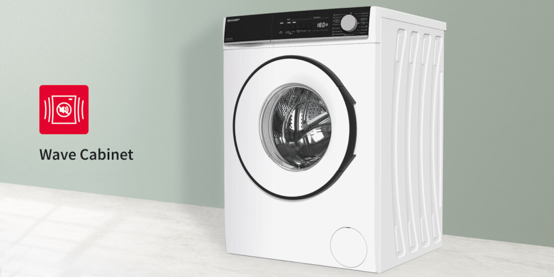 Pralka SHARP ES-NFB912BWB-PL cicha praca 50 decybeli konstrukcja Wave Cabinet