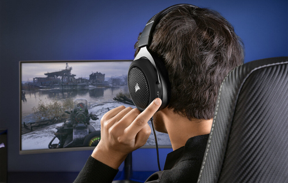 Słuchawki CORSAIR HS60 Haptic Carbon obsługa pokrętło