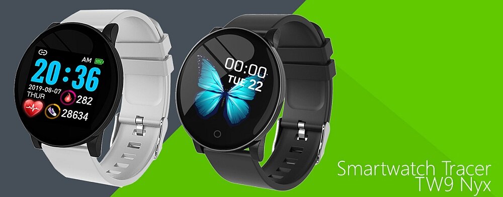 Smartwatch TRACER T-Watch TW9 NYX ekran bateria czujniki zdrowie sport pasek ładowanie pojemność rozdzielczość łączność sterowanie krew puls rozmowy smartfon aplikacja 