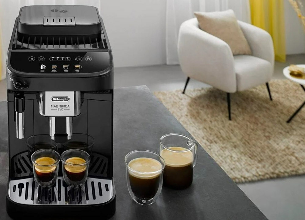 Ekspres DELONGHI Magnifica Evo ECAM290.21.B Czarny cichy wytrzymaly mlynek z 13-stopniową regulacja mielenia stalowa konstrukcja