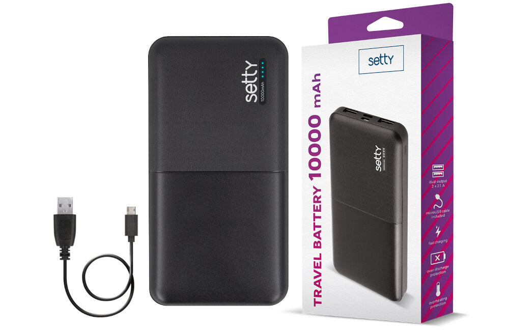 Powerbank SETTY GSM043160 10000mAh Czarny zestaw