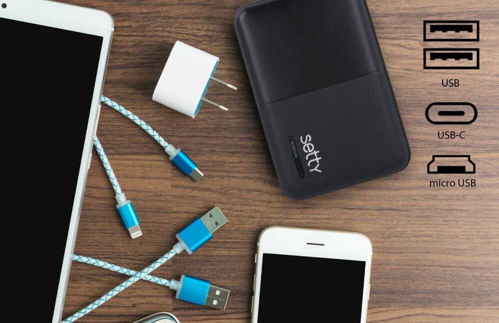 Powerbank SETTY GSM043160 10000mAh Czarny ładowanie dwa urządzenia jednocześnie