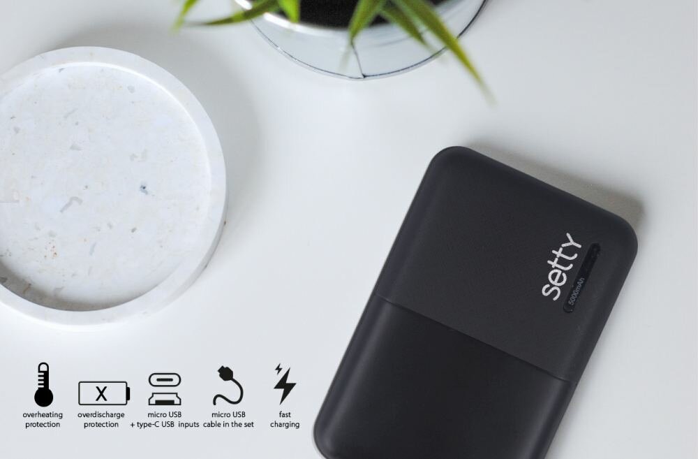 Powerbank SETTY GSM043160 10000mAh Czarny zabezpieczenia szybkie ładowanie bezpieczeństwo