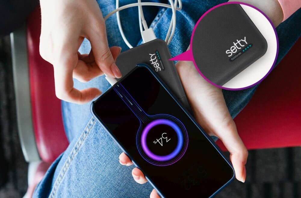 Powerbank SETTY GSM043160 10000mAh Czarny poziom naładowania wskaźnik
