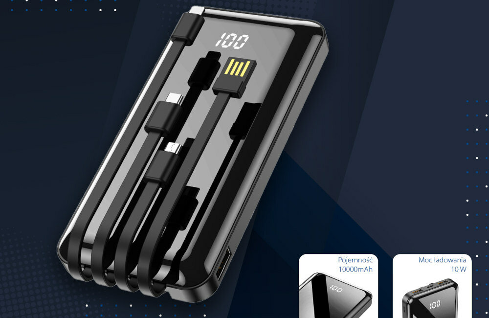 Powerbank FOREVER TB-411 ALLin1 10000mAh Czarny moc pojemność powerbank
