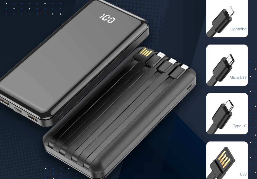 Powerbank FOREVER TB-411 ALLin1 10000mAh Czarny wbudowane przewody