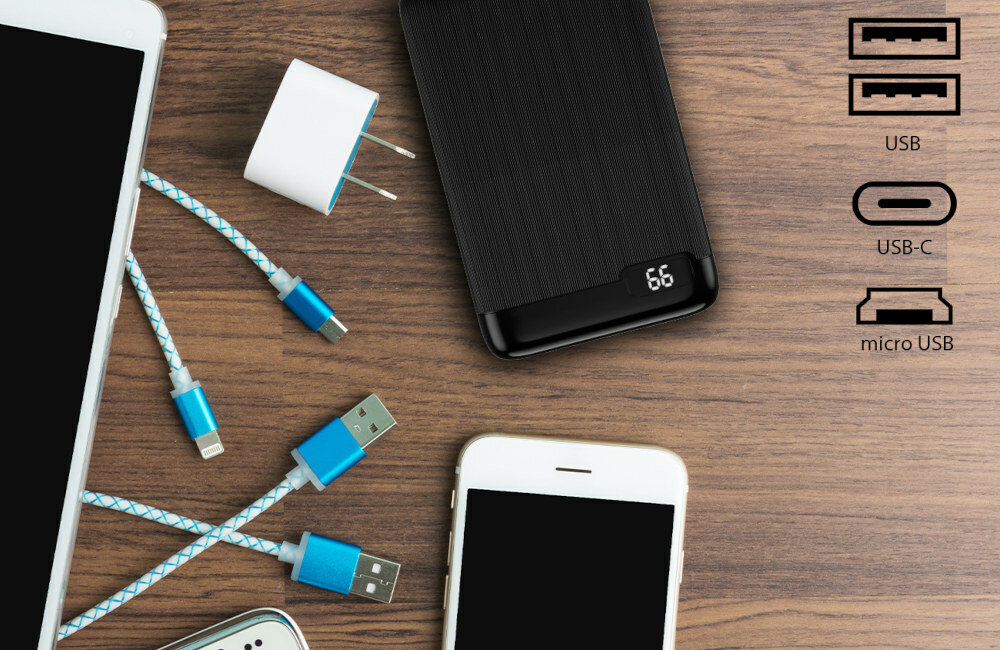 Powerbank SETTY GSM106102 10000mAh Czarny ladowanie porty wejscia usb
