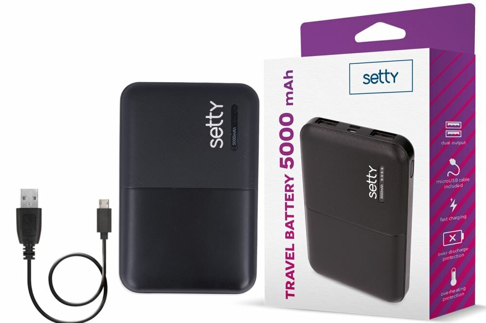 Powerbank SETTY GSM043159 5000mAh Czarny zestaw