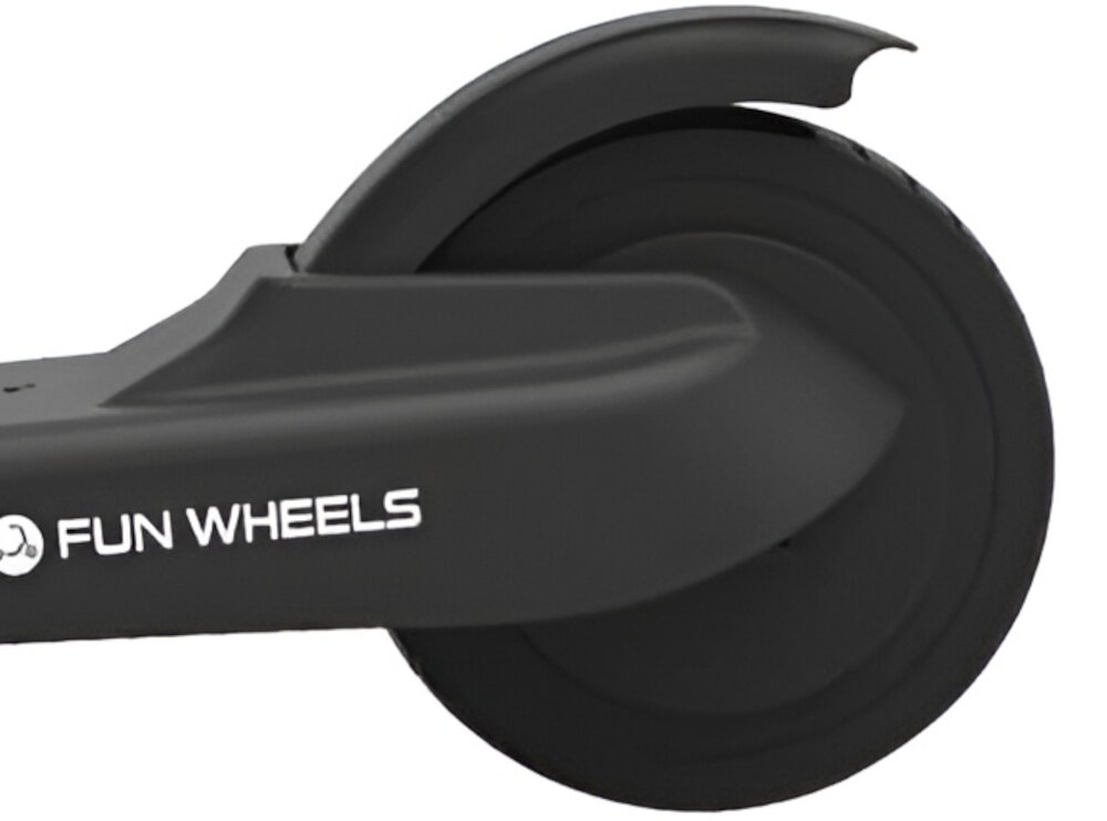 Hulajnoga elektryczna REBEL Fun Wheels Czarny elektryczny silnik moc 100 W prędkość do 12 km/h bateria pojemność 2,0 Ah zasięg do 6 km czas ładowania około 3 godzin