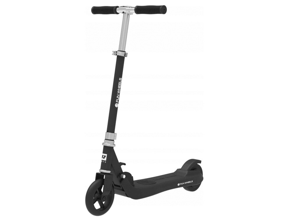 Hulajnoga elektryczna REBEL Fun Wheels Czarny hamulec tylny nożny wbudowany w platformę nożny napęd ruszy dopiero po odepchnięciu