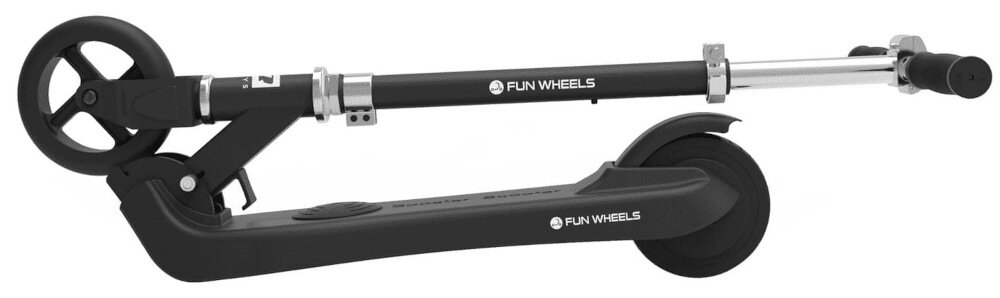 Hulajnoga elektryczna REBEL Fun Wheels Czarny prosty system składania zajmuje minimalną ilość miejsca łatwe przechowywanie wygodny transport