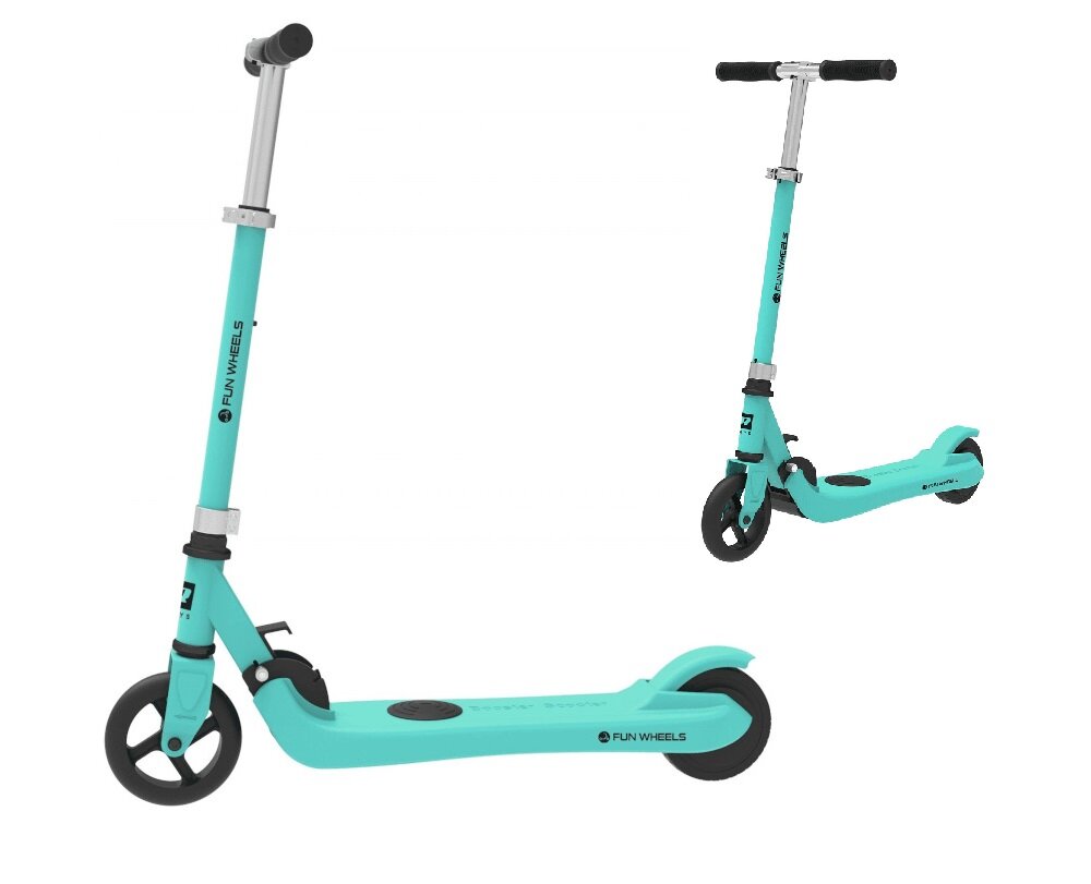Hulajnoga elektryczna REBEL Fun Wheels Niebieski w klasycznym Niebieskim kolorze dla dzieci powyżej 6 roku życia waga do 50 kg mały kompaktowy bezpieczny sprzęt wytrzymały