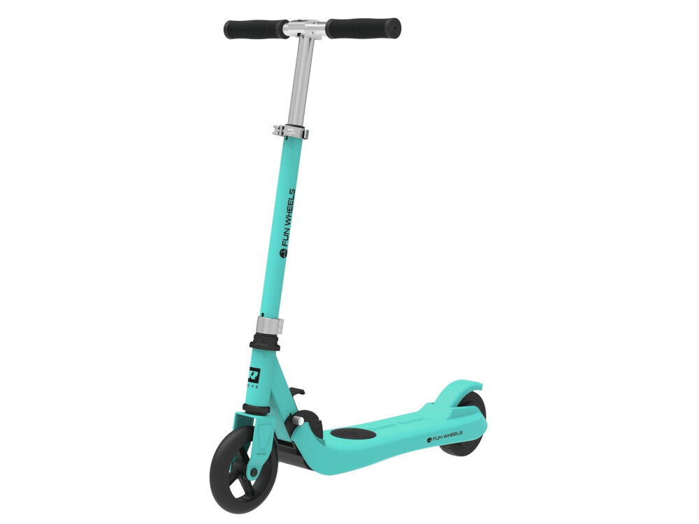 Hulajnoga elektryczna REBEL Fun Wheels Niebieski hamulec tylny nożny wbudowany w platformę nożny napęd ruszy dopiero po odepchnięciu