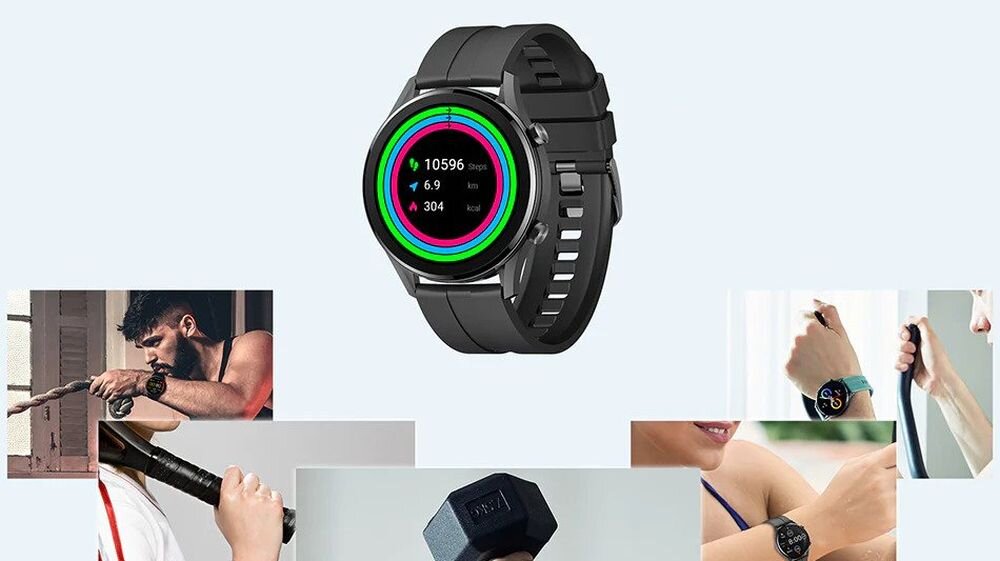 Smartwatch IMILAB W12 ekran bateria czujniki zdrowie sport pasek ładowanie pojemność rozdzielczość łączność sterowanie krew puls rozmowy smartfon aplikacja