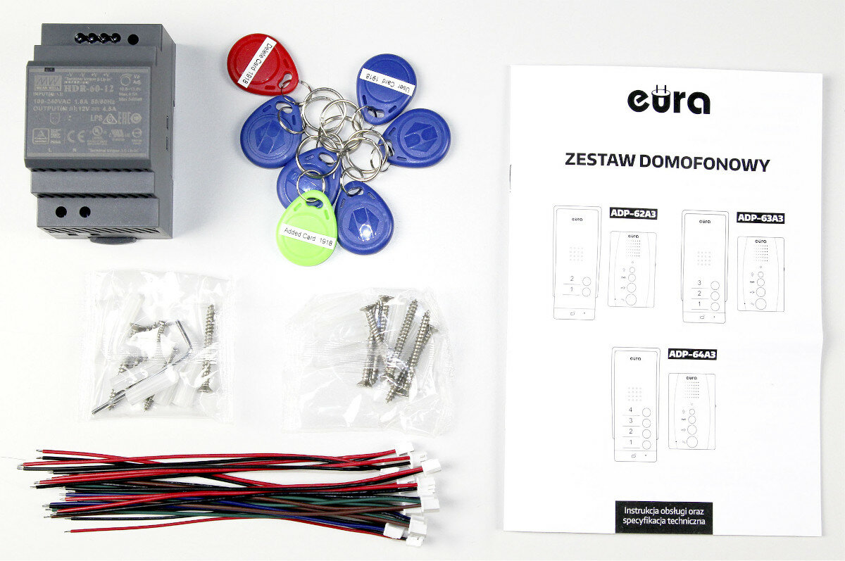 Zestaw domofonowy EURA ADP-62A3 bialy zawartosc opakowania