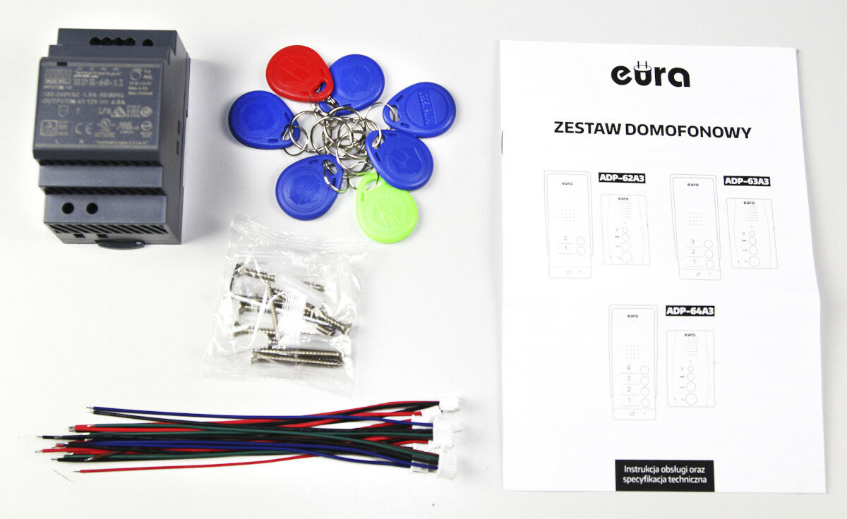 Zestaw domofonowy EURA ADP-63A3 grafitowy zawartosc opakowania