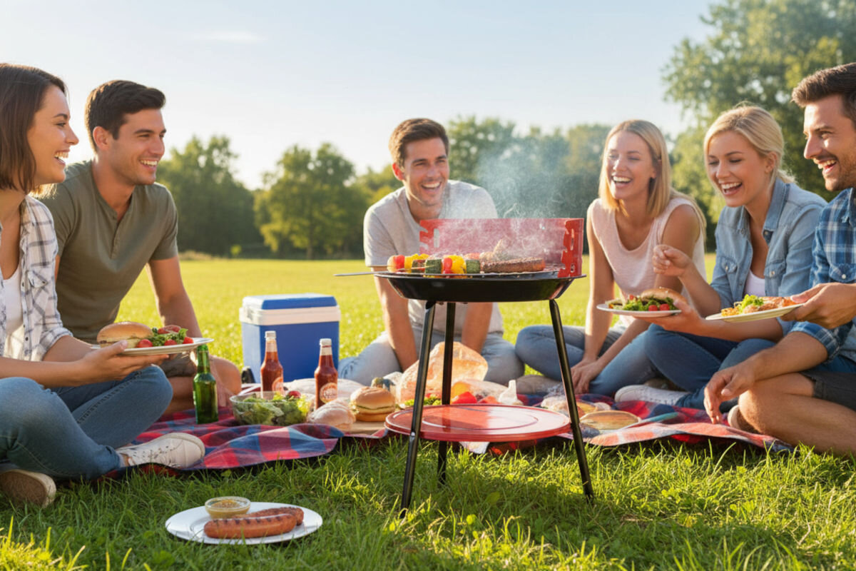 Grill ogrodowy węglowy ACTIVA 19935 Okrągły, Grill, smak, potrawy, ruszt, Wspólny posiłek z grilla na świeżym powietrzu.