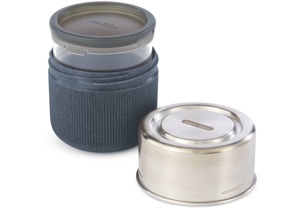 Lunch box BLACK+BLUM GR-LB-S015 szklany lunch box pojemność 450 ml lekkie szkło borokrzemowe trwała odporna na wysokie temperatury obudowa z polipropylenu włókno drzewne antypoślizgowy spód funkcjonalność stabilność 
