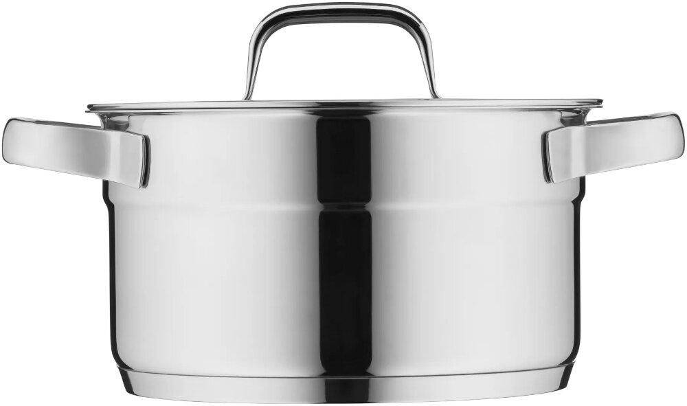 Zestaw garnkow WMF Compact Cuisine (7 elementow) cechy zalety Stal nierdzewna 18/10 Cromargan® Dno TransTherm® Szczotkowane wnetrze Kolnierz przelewowy Puste w srodku uchwyty Pokrywy Laserowa miarka