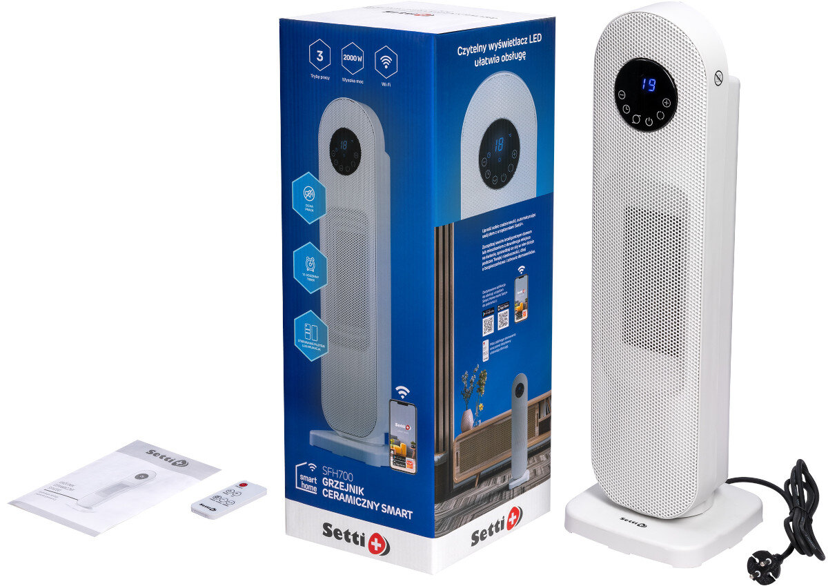 Grzejnik ceramiczny SETTI+ SFH700 elementy opakowanie
